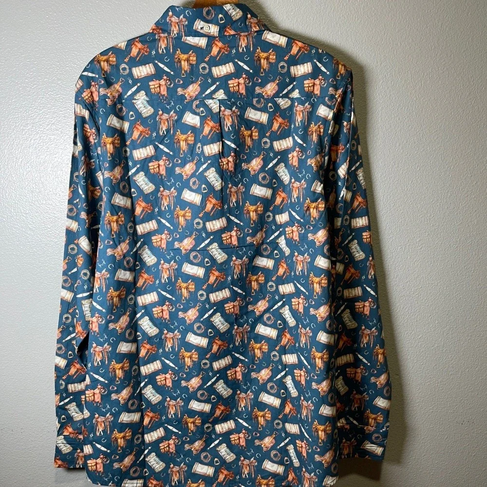 Rocking K  Ranchwear by‎ Kennington Men's Large Western Botton Up Blue
